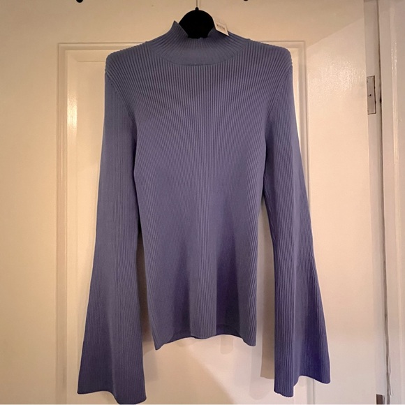 Ann Taylor NWT Flare Sleeve Mock Neck Sweater size M Brilliant Peri Blue - Picture 1 of 2